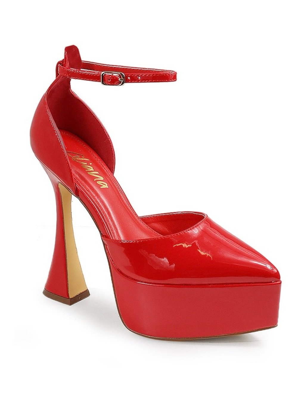 Red High Platform Pointed Pump